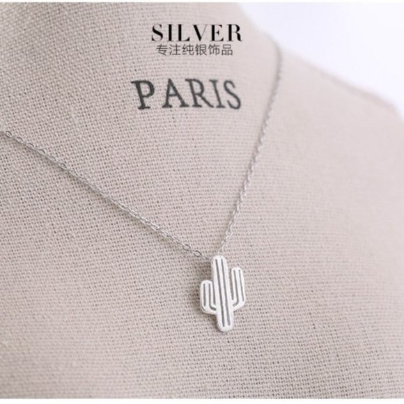 Cactus Dainty Silver Pendant Necklace - Picture 4 of 6